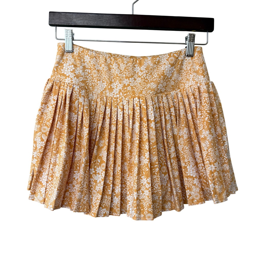 Laura Ashley Floral Pleated Athletic Skort Mustard Yellow Small Pocket Tennis
